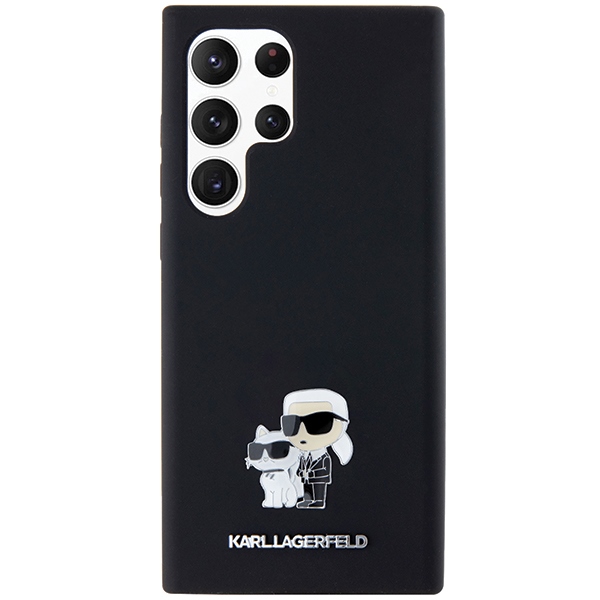 Samsung Galaxy S23 Ultra (SM-S918) Karl Lagerfeld Silicone Karl&Choupette Metal Pin Cover Case, Black