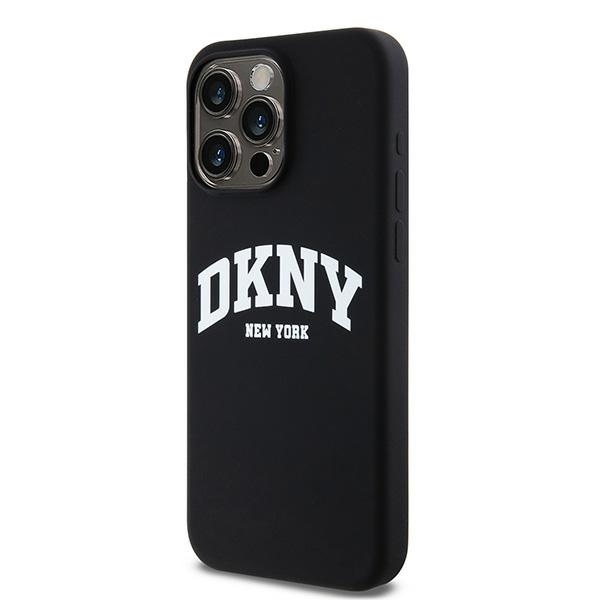 DKNY iPhone 14 Pro Max Case Liquid Silicone White Printed Logo MagSafe, Black