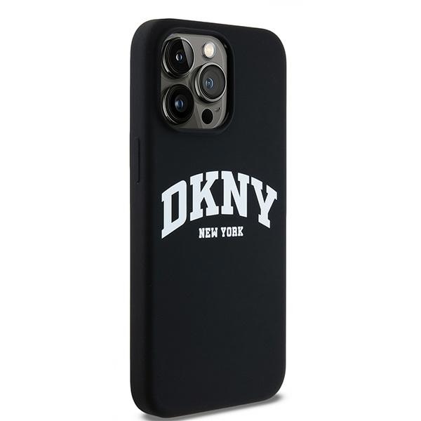 DKNY iPhone 14 Pro Max Case Liquid Silicone White Printed Logo MagSafe, Black