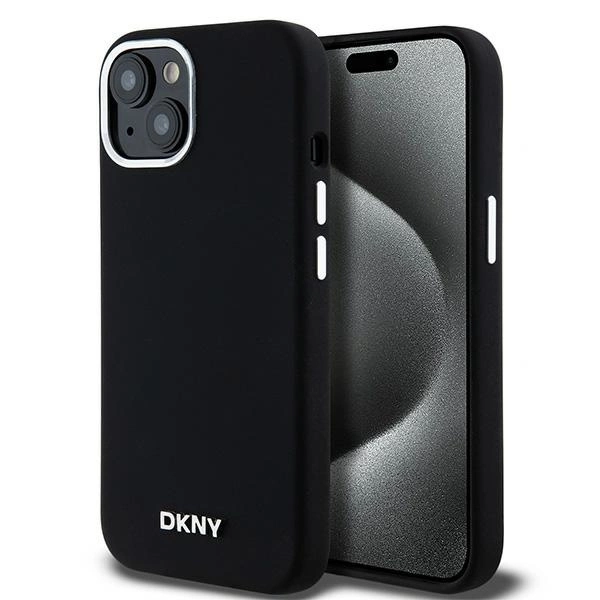 Apple iPhone 15 6.1'' DKNY Liquid Silicone Small Metal Logo MagSafe Case Cover, Black