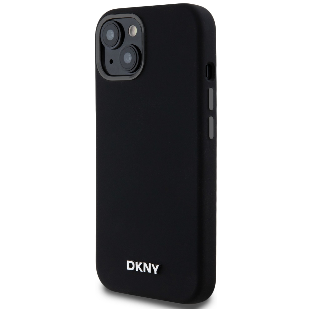 DKNY iPhone 14 / 15 / 13 чехол Liquid Silicone Small Metal Logo MagSafe, черный