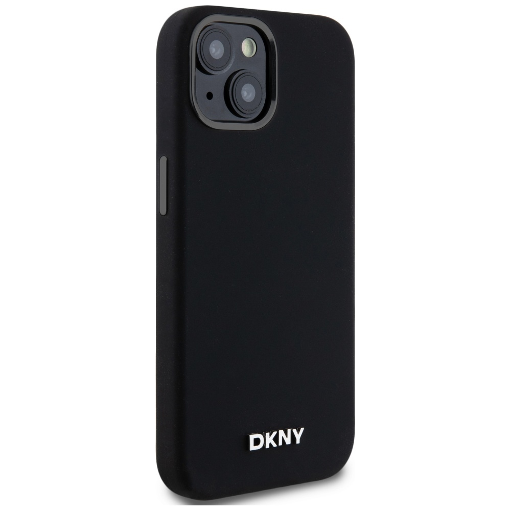DKNY iPhone 14 / 15 / 13 чехол Liquid Silicone Small Metal Logo MagSafe, черный