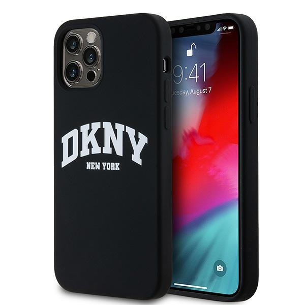 Apple iPhone 12 / 12 Pro 6.1'' DKNY Liquid Silicone White Printed Logo MagSafe Case Cover, Black
