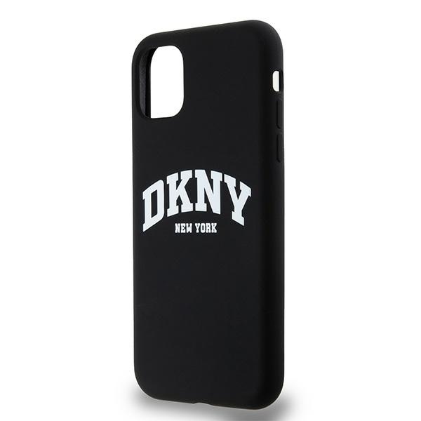 DKNY iPhone 11 / XR Case Liquid Silicone White Printed Logo MagSafe, Black