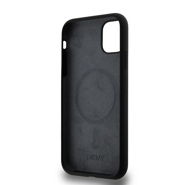 DKNY iPhone 11 / XR Case Liquid Silicone White Printed Logo MagSafe, Black