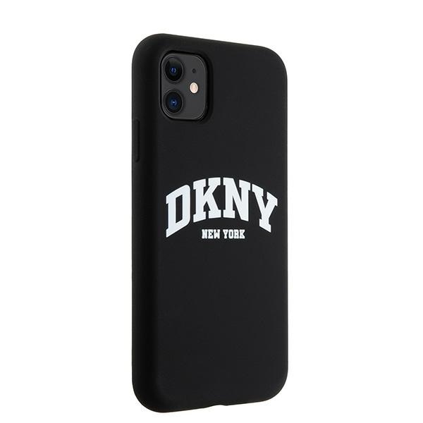 DKNY iPhone 11 / XR Case Liquid Silicone White Printed Logo MagSafe, Black