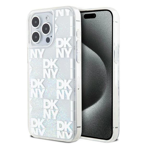 DKNY iPhone 15 Pro Max Case Liquid Glitter Multilogo, White