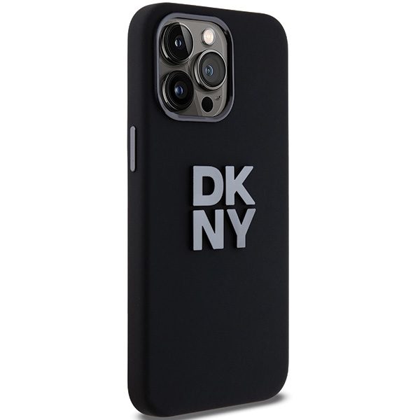 DKNY iPhone 15 Pro Case Liquid Silicone Metal Logo, Black