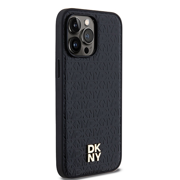 DKNY iPhone 14 Pro Case Leather Monogram Pattern MagSafe, Black