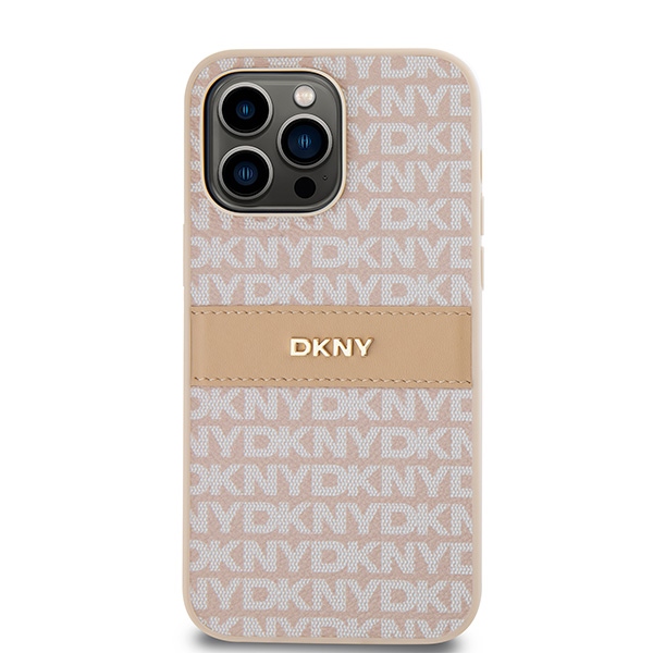 DKNY iPhone 14 Pro Case Mono Stripe & Metal Logo, Pink