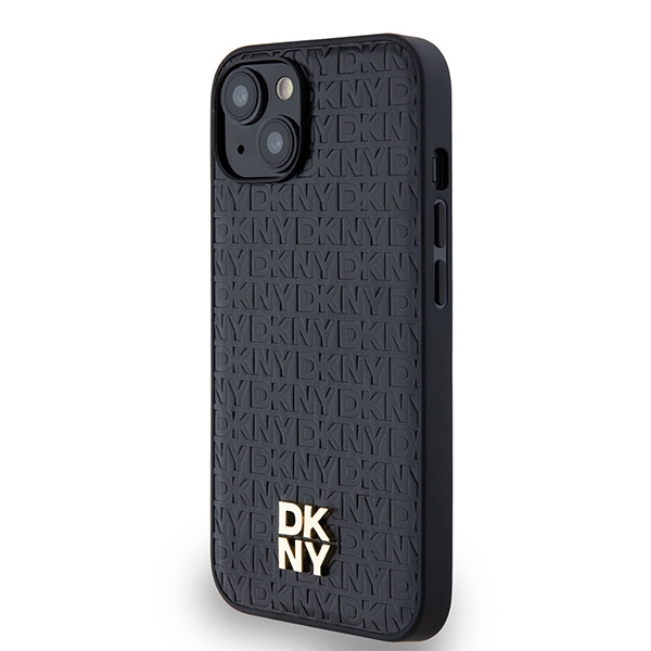 Чехол DKNY для iPhone 15 / 14 / 13 Leather Monogram Metal Logo MagSafe, черный