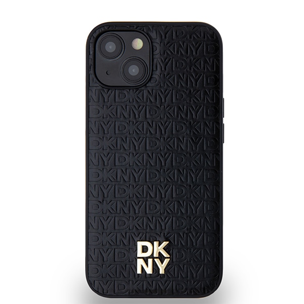 Чехол DKNY для iPhone 15 / 14 / 13 Leather Monogram Metal Logo MagSafe, черный