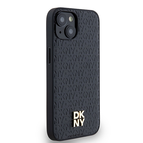 Чехол DKNY для iPhone 15 / 14 / 13 Leather Monogram Metal Logo MagSafe, черный