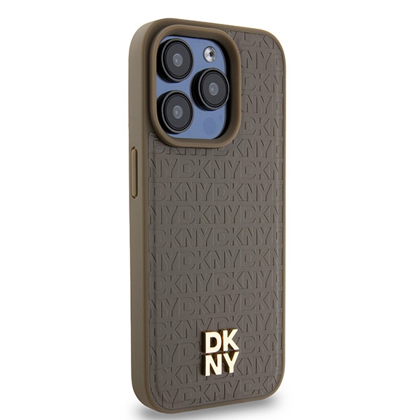 DKNY iPhone 14 Pro Max Case Leather Pattern Metal Logo MagSafe, Brown