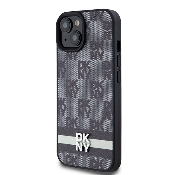 DKNY iPhone 15 / 14 / 13 Case Leather Checkered Mono Pattern, Black