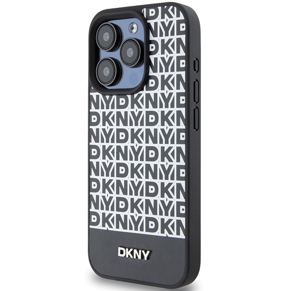 Apple iPhone 15 Pro 6.1'' DKNY Leather Printed Pattern Metal Logo MagSafe Case Cover, Black (0)