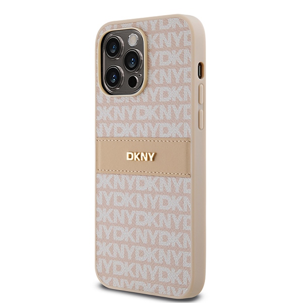 DKNY iPhone 14 Pro Max Case Leather Mono Stripe & Metal Logo, Pink
