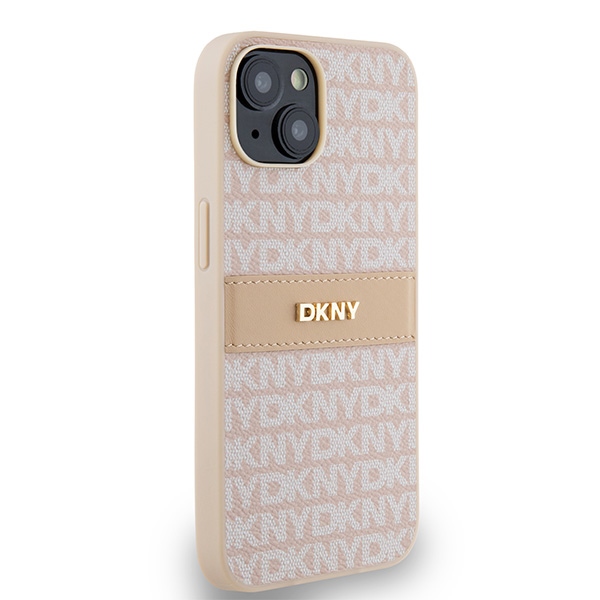DKNY iPhone 15 / 14 / 13 vāciņš Mono Stripe & Metal Logo, rozā