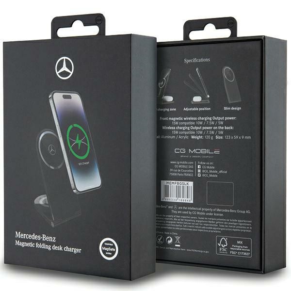 Mercedes Silver Stars MagSafe Foldable 2in1 15W Wireless Charger - Black