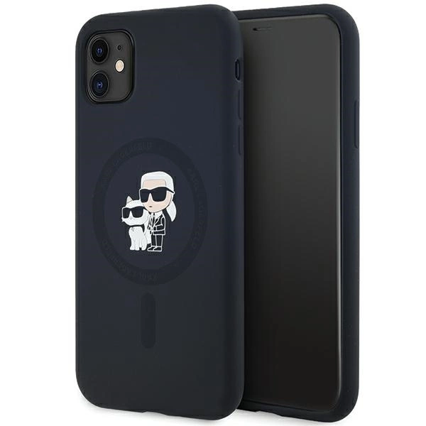 Apple iPhone 11 6.1'' Karl Lagerfeld Karl & Choupette Glitter MagSafe Cover Case, Black