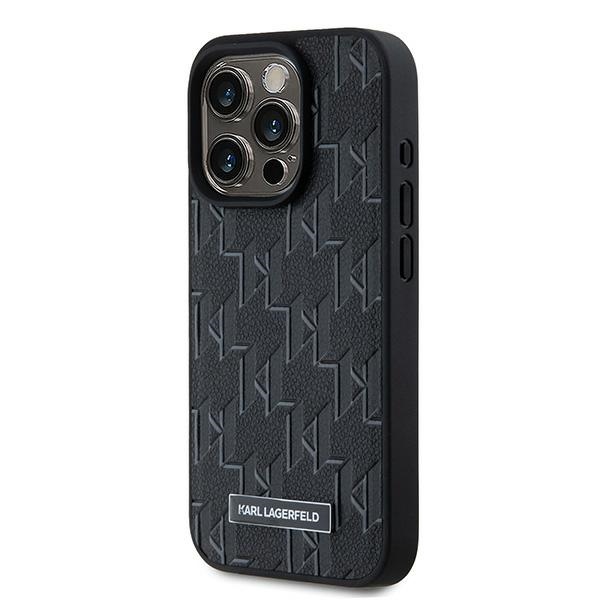 Apple iPhone 15 Pro Max 6.7\'\' Karl Lagerfeld Leather Monogram Metal Logo MagSafe Cover Case, Black