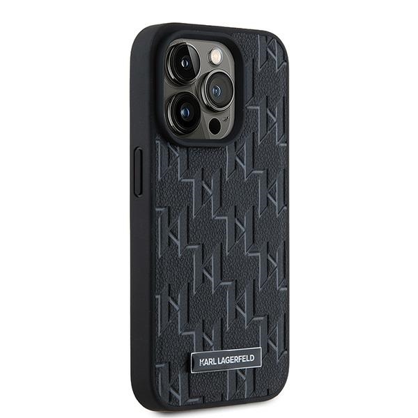 Apple iPhone 15 Pro Max 6.7\'\' Karl Lagerfeld Leather Monogram Metal Logo MagSafe Cover Case, Black