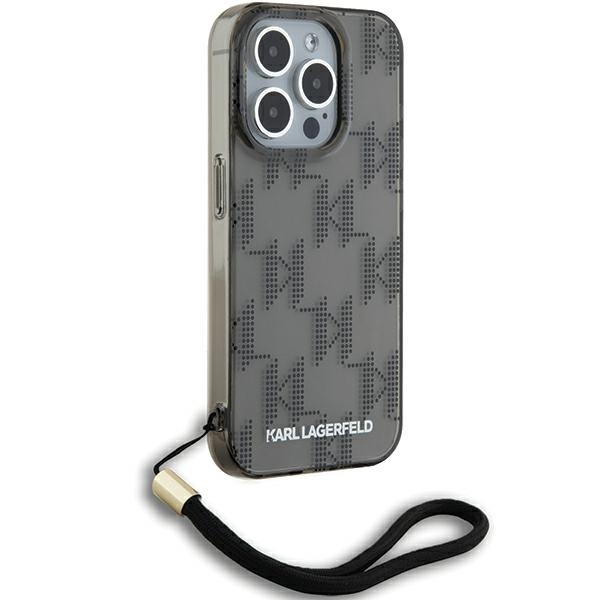 Karl Lagerfeld iPhone 15 Pro Case IML Mono KL Pattern & Cord, Black