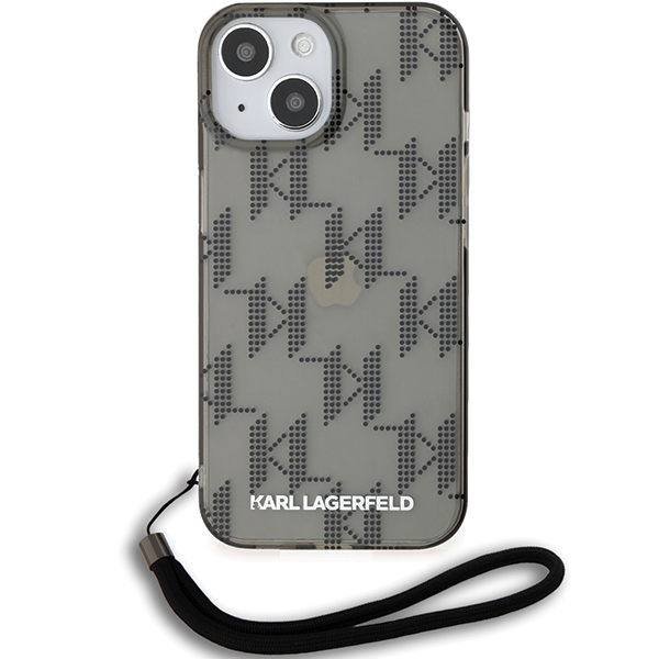 Karl Lagerfeld iPhone 15 / 14 / 13 Case IML Mono KL Pattern & Cord, Black