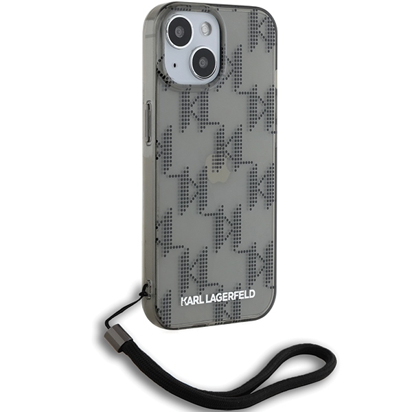 Karl Lagerfeld iPhone 15 / 14 / 13 Case IML Mono KL Pattern & Cord, Black