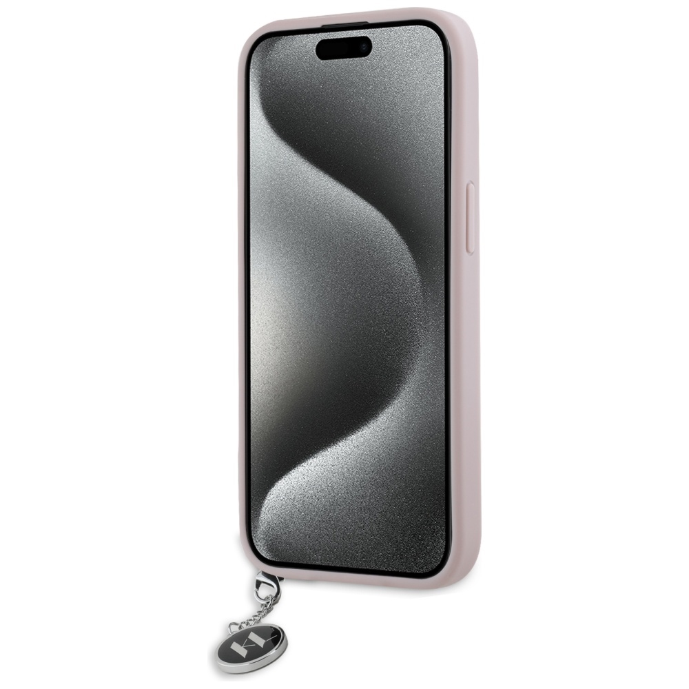 Karl Lagerfeld iPhone 15 / 14 / 13 vāciņš Saffiano Rhinestones & Charm, rozā
