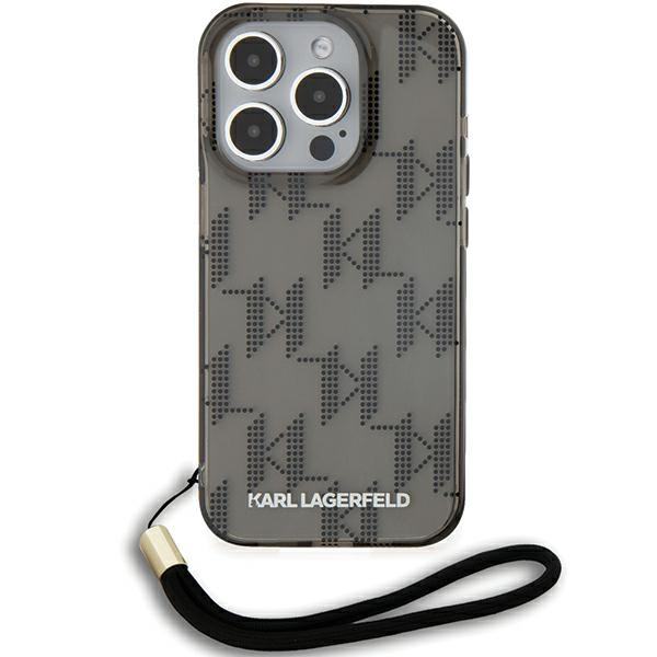 Karl Lagerfeld iPhone 15 Pro Max Case IML Mono KL Pattern & Cord, Black