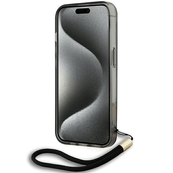 Karl Lagerfeld iPhone 15 Pro Max Case IML Mono KL Pattern & Cord, Black