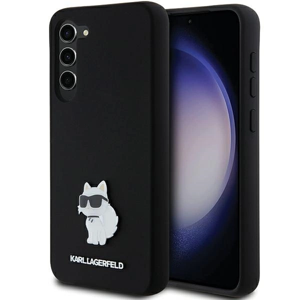 Samsung Galaxy S24+ Plus (SM-S926) Karl Lagerfeld Silicone Choupette Metal Pin Case Cover, Black