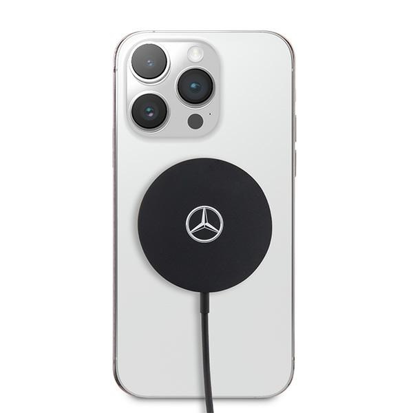 Беспроводное зарядное устройство Mercedes 15W MagSafe Big Silver Logo, черное