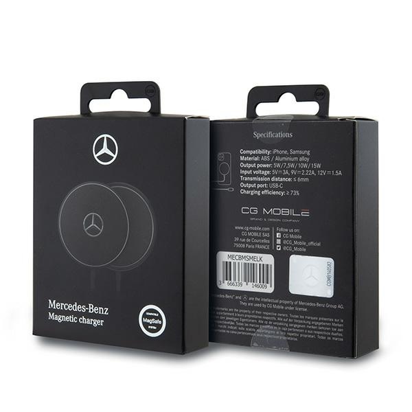Беспроводное зарядное устройство Mercedes 15W MagSafe Big Silver Logo, черное