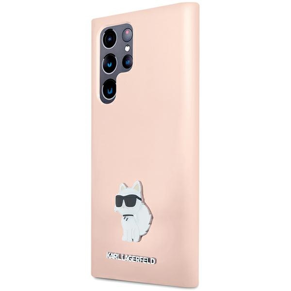 Samsung Galaxy S24 Ultra (SM-S928) Karl Lagerfeld Silicone Choupette Metal Pin Case Cover, Pink