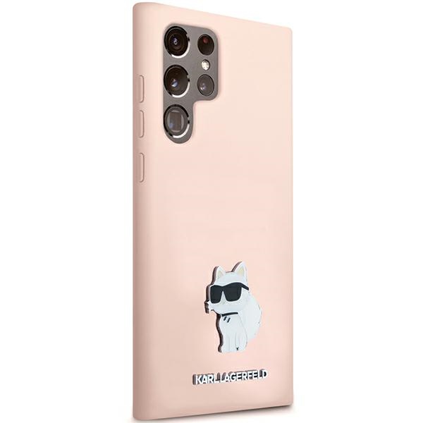 Samsung Galaxy S24 Ultra (SM-S928) Karl Lagerfeld Silicone Choupette Metal Pin Case Cover, Pink