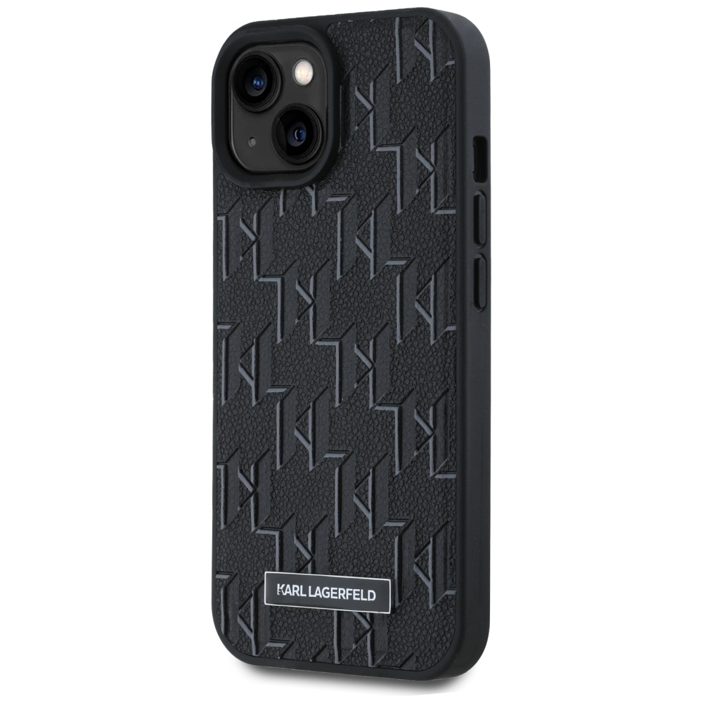 Apple iPhone 15 6.1\'\' Karl Lagerfeld Leather Monogram Metal Logo Cover Case, Black | Чехол Кейс Бампер...
