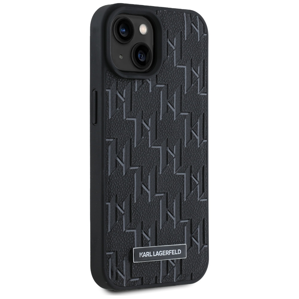 Apple iPhone 15 6.1\'\' Karl Lagerfeld Leather Monogram Metal Logo Cover Case, Black | Чехол Кейс Бампер...