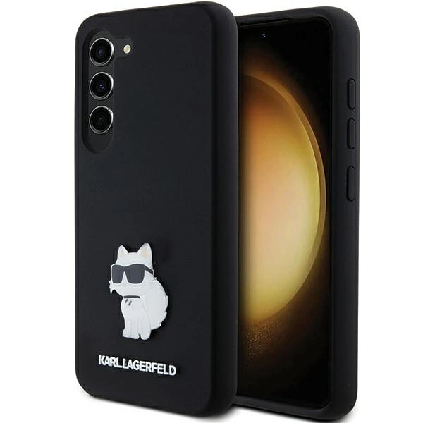 Samsung Galaxy S24 (SM-S921) Karl Lagerfeld Silicone Choupette Metal Pin Case Cover, Black