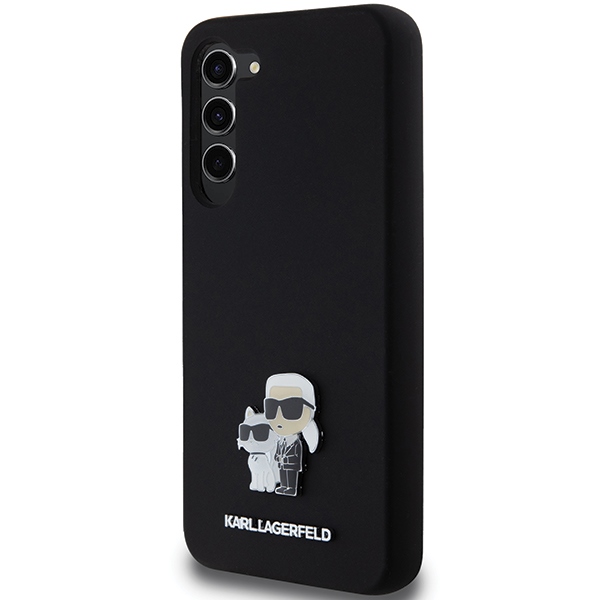 Karl Lagerfeld Samsung Galaxy S24+ vāciņš Silicone Karl&Choupette Metal Pin, melns