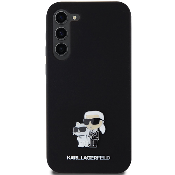 Karl Lagerfeld Samsung Galaxy S24+ vāciņš Silicone Karl&Choupette Metal Pin, melns