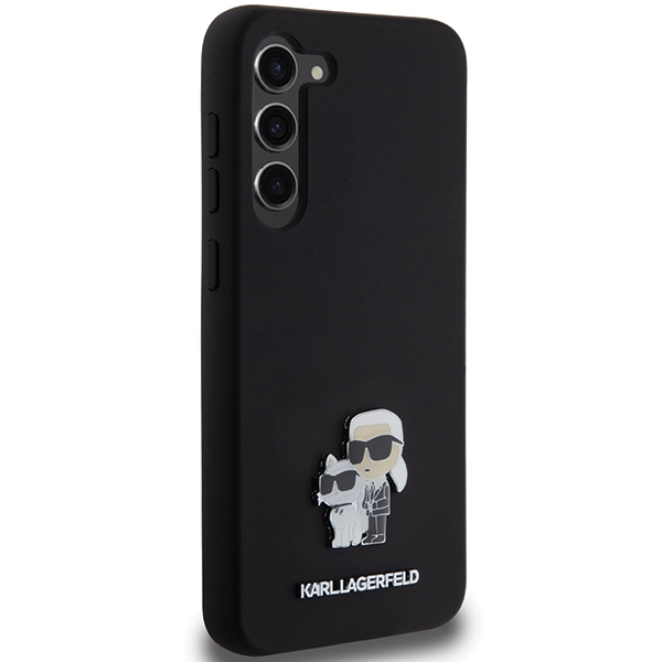 Karl Lagerfeld Samsung Galaxy S24+ vāciņš Silicone Karl&Choupette Metal Pin, melns