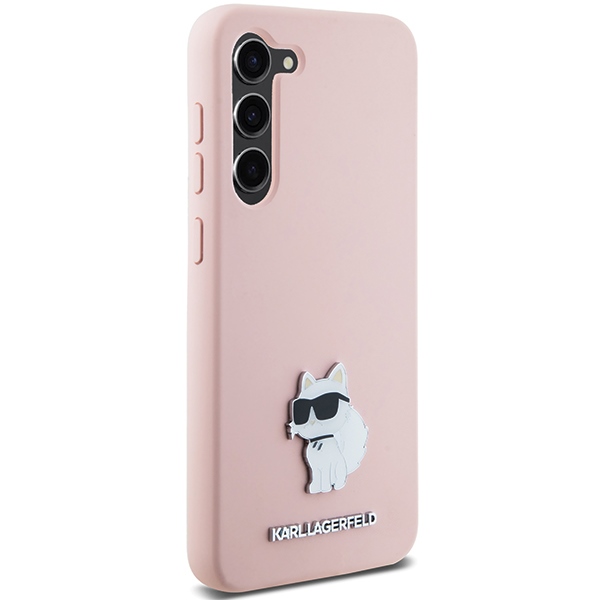 Samsung Galaxy S24+ Plus (SM-S926) Karl Lagerfeld Silicone Choupette Metal Pin Case Cover, Pink