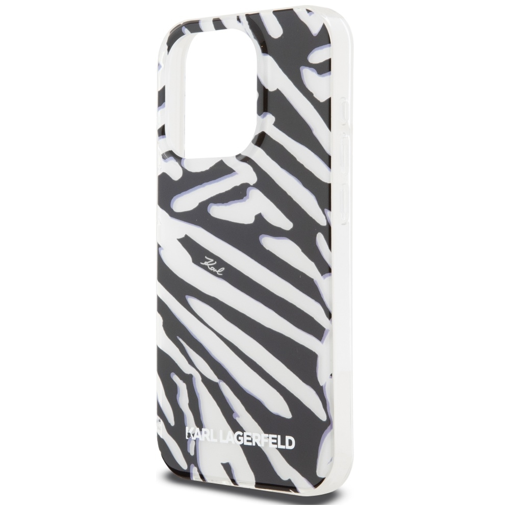 Karl Lagerfeld iPhone 15 Pro Max Case IML Zebra Pattern & Cord, Black