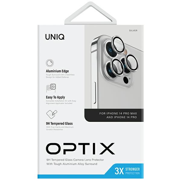 Uniq Optix alumīnija kameras objektīva aizsargs iPhone 14 Pro / Max objektīvam ar aplikatoru - sudraba krāsā |...