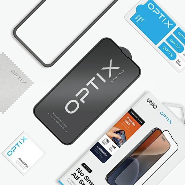 Uniq Optix Matte frosted tempered glass for iPhone 15 Pro Max with applicator