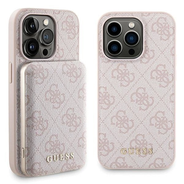 Apple iPhone 14 Pro 6.1'' Guess 4G Metal Logo + 5000mAh MagSafe Power Bank Case Cover, Pink