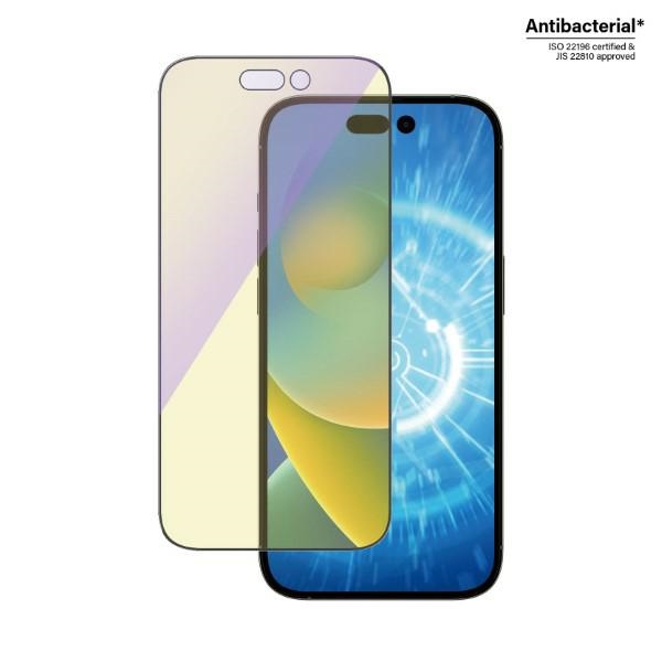 PanzerGlass Ultra-Wide Fit Antibacterial Tempered Glass with Blue Light Filter and Positioner for iPhone 14 Pro
