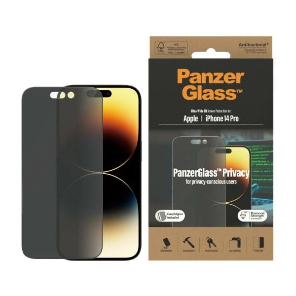 PanzerGlass Ultra-Wide Fit rūdīts stikls ar antibakteriālu aizsargstiklu un pozicionēšanas ierīci iPhone 14 Pro |...